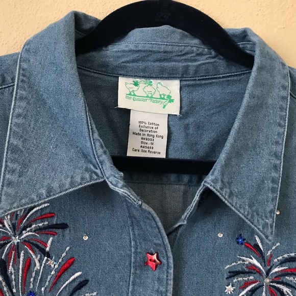 Americana Flag denim shirt 1X Quacker Factory 100%cotton - Picture 4 of 9